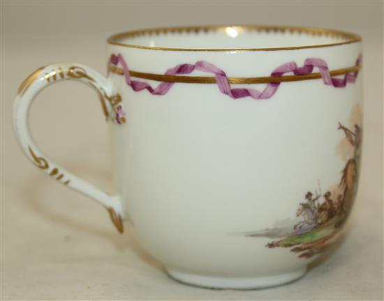 A Meissen military subject coffee cup and saucer, Marcolini period (1774-1814), saucer 13.4cm